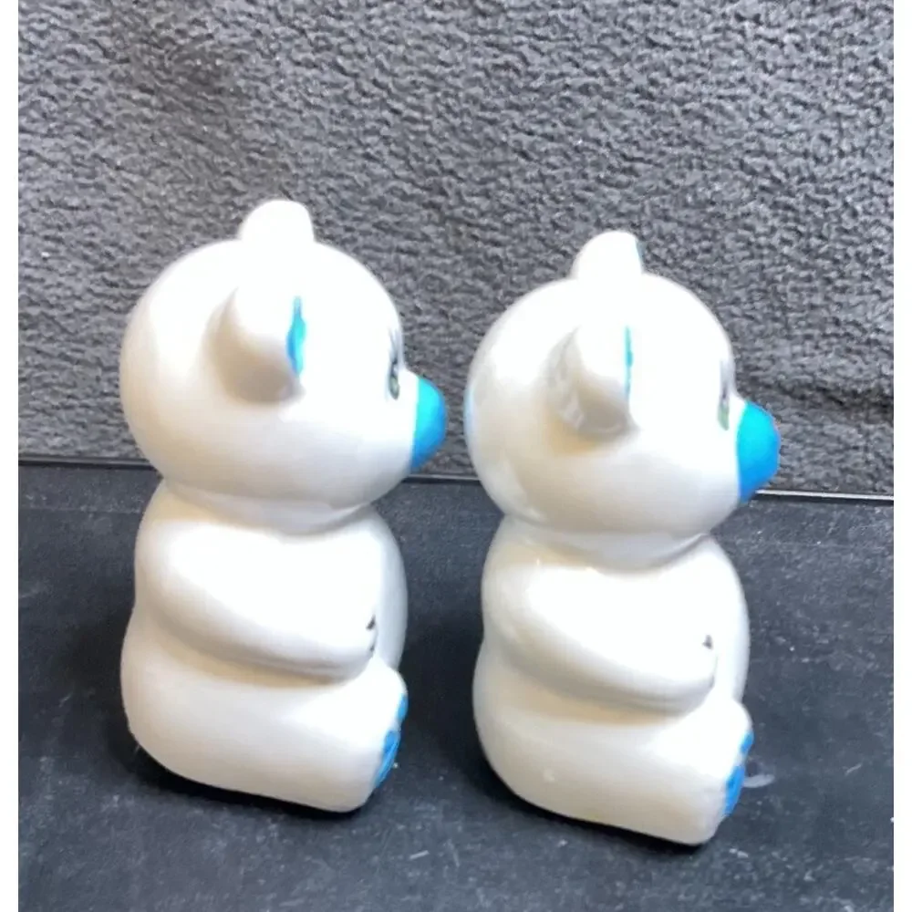 Vintage Loomco Blue & White Teddy Bear Salt & Pepper Shakers Early 1990s